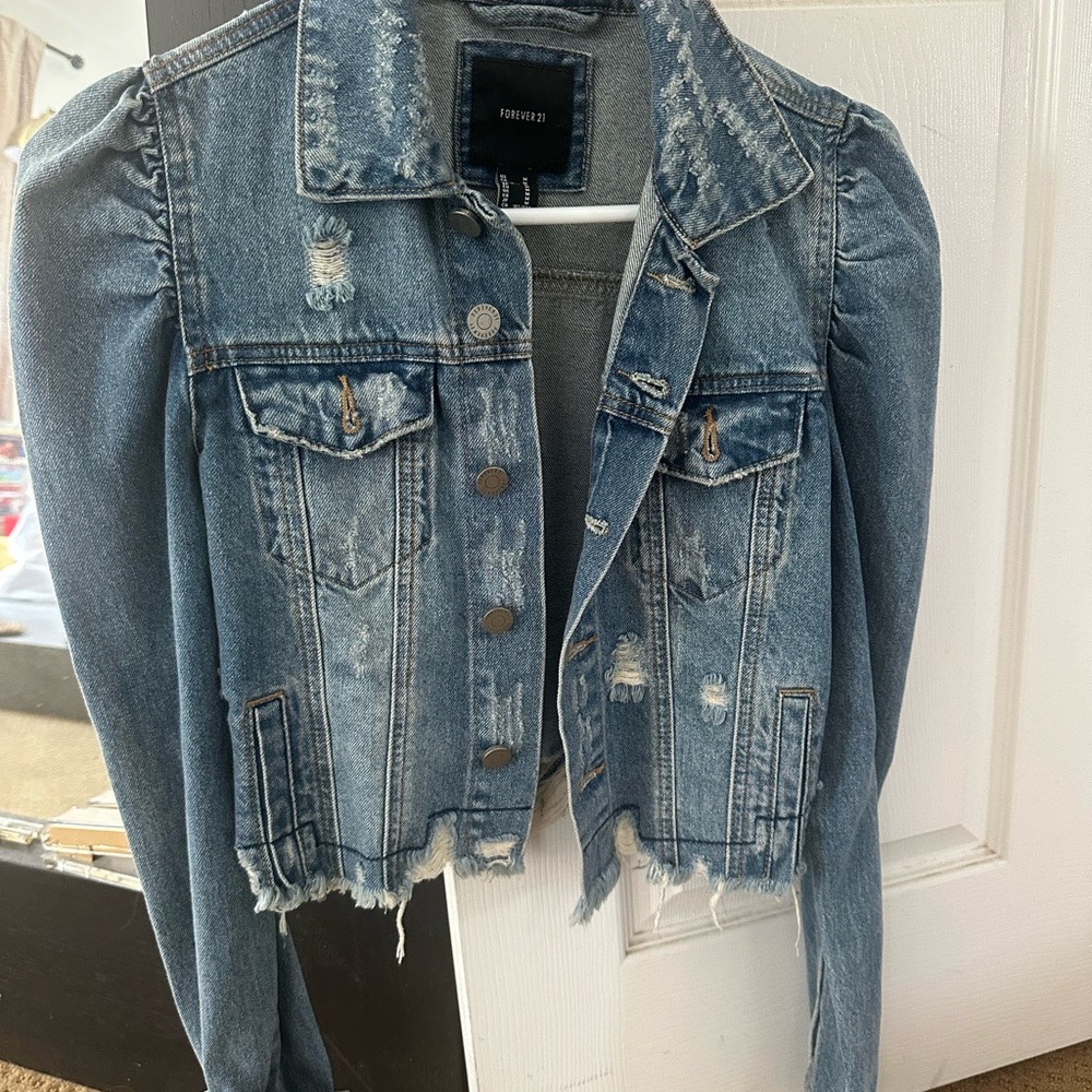 Forever 21 Blue Distressed Jean Jacket